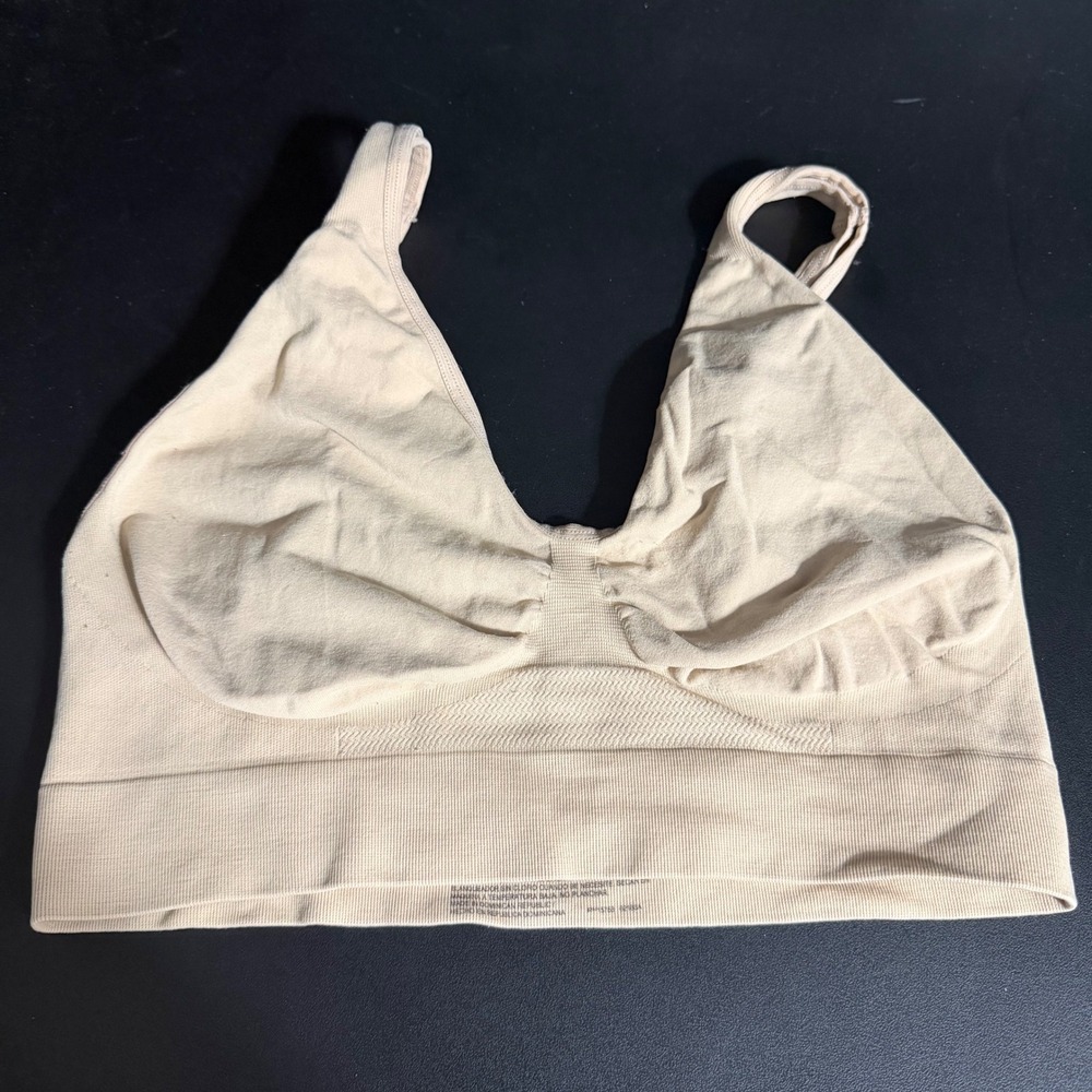 Genie Bralette Womens XL Beige Seamless V-Neck Ribbed Comfort Stretch Bra